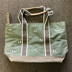 LL Bean Canvas Tote Bag Spaniel Dog Embroidery
